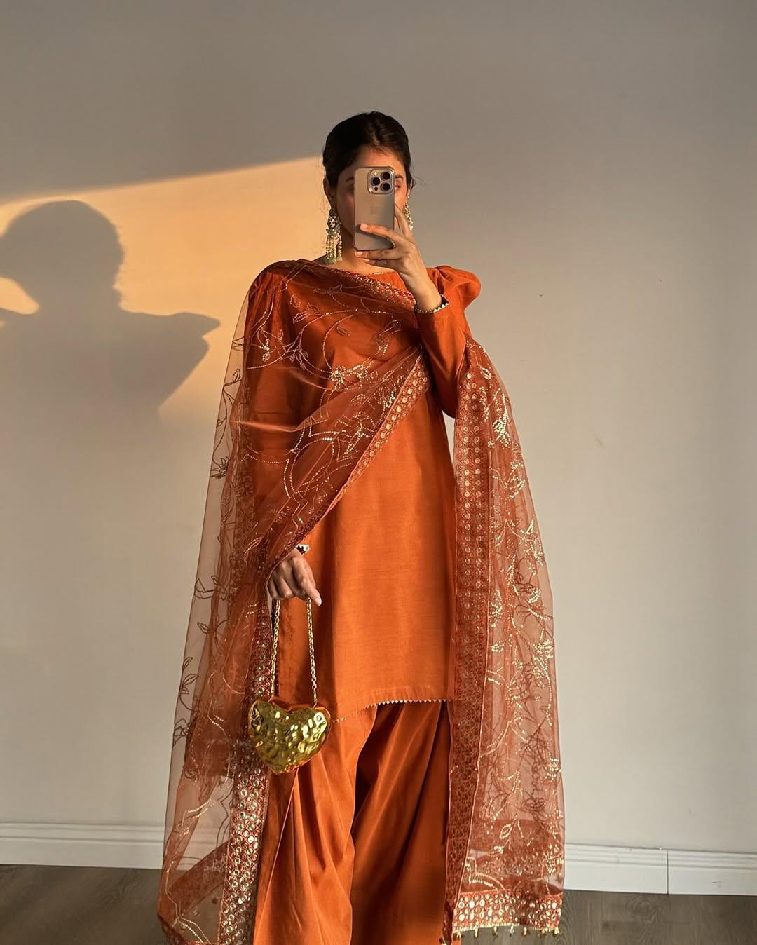Gorgeous Orange Color Farshi Salwar Suit