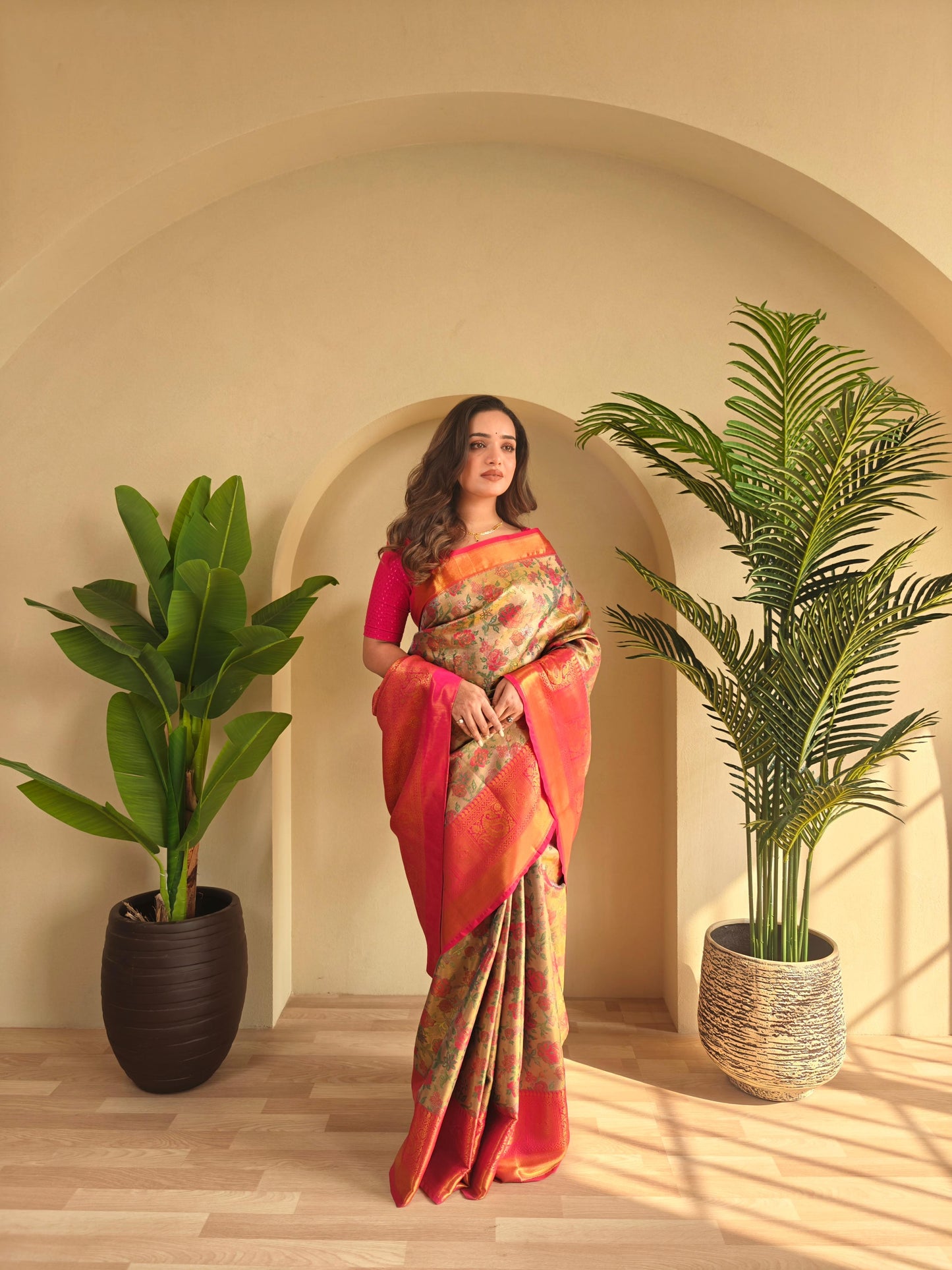 Demanding Kanchipuram Orange Color Saree