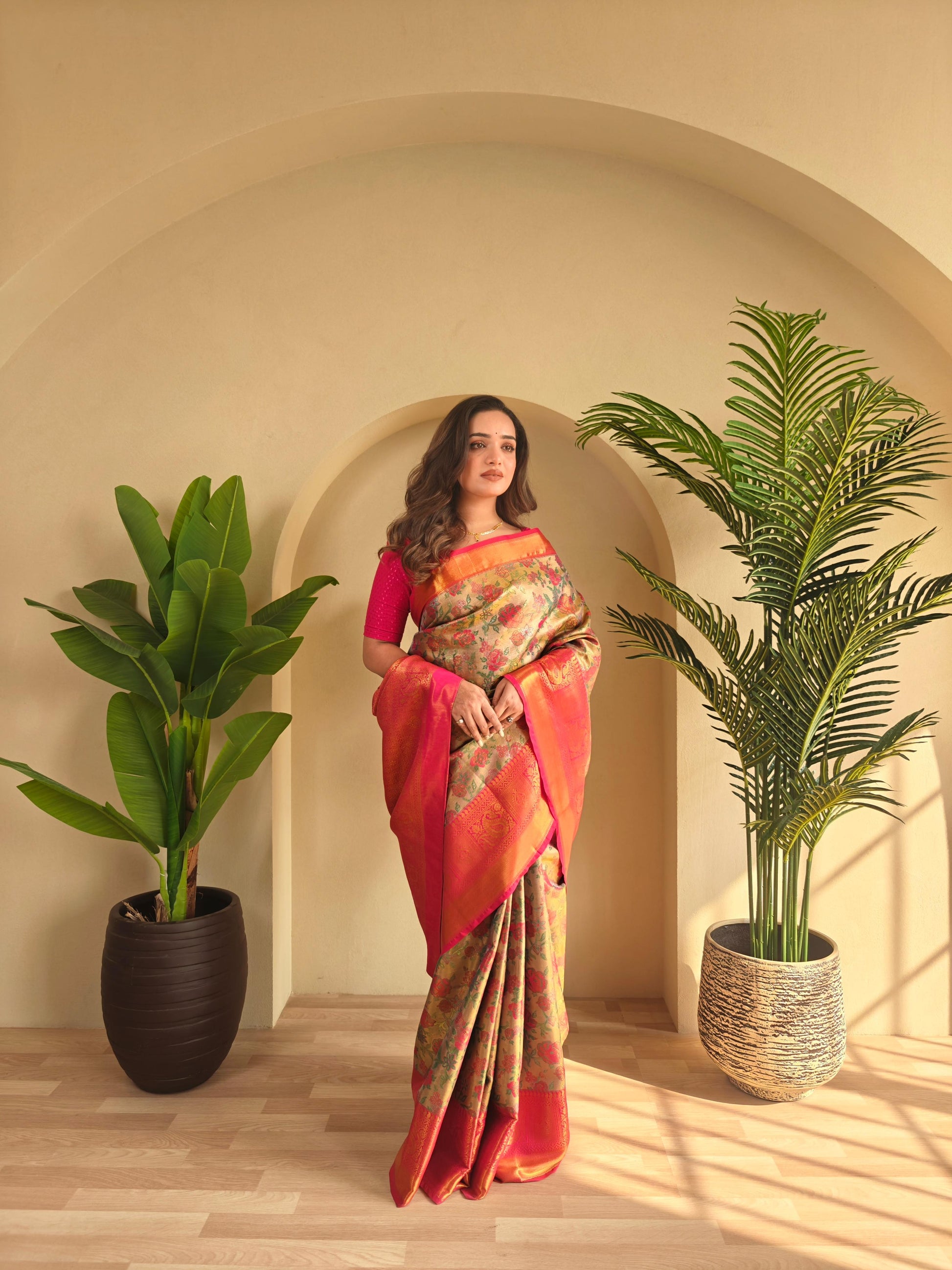 Demanding Kanchipuram Orange Color Saree