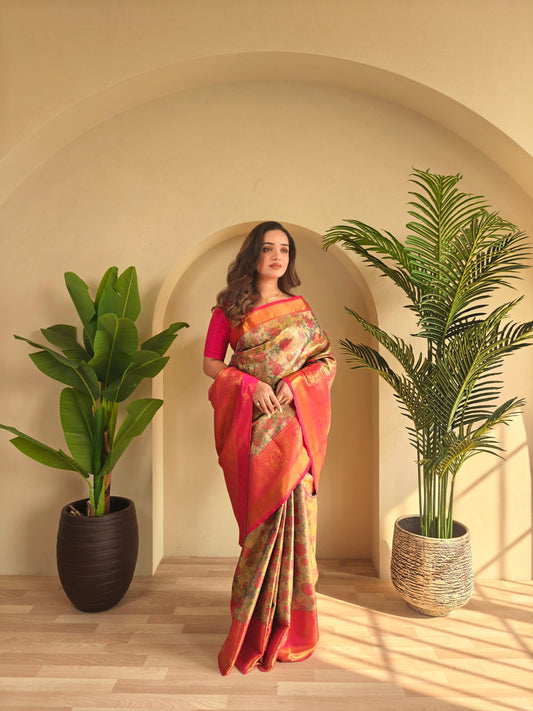 Demanding Kanchipuram Orange Color Saree