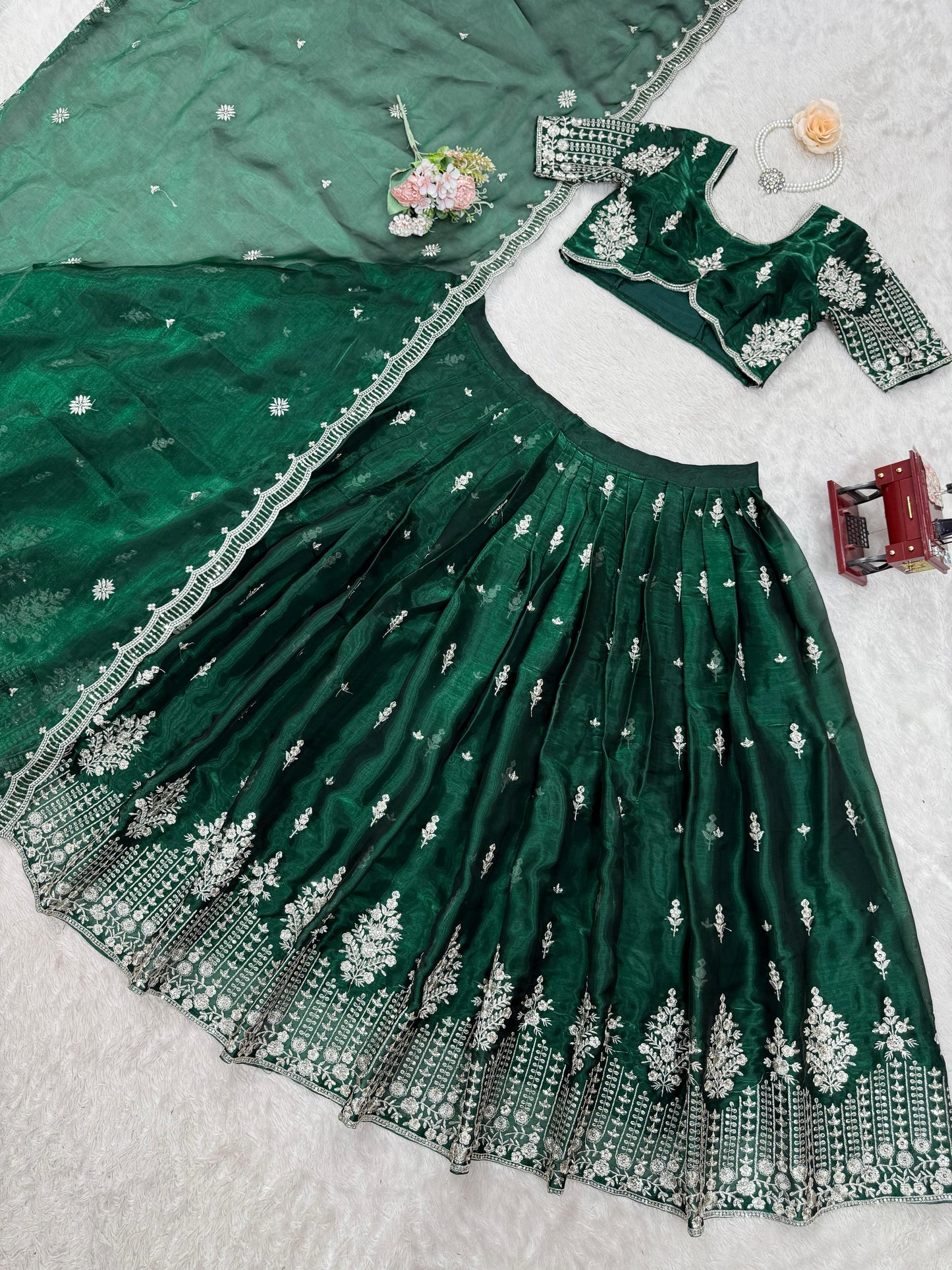 Function Wear Heavy Work Green Color Lehenga Choli