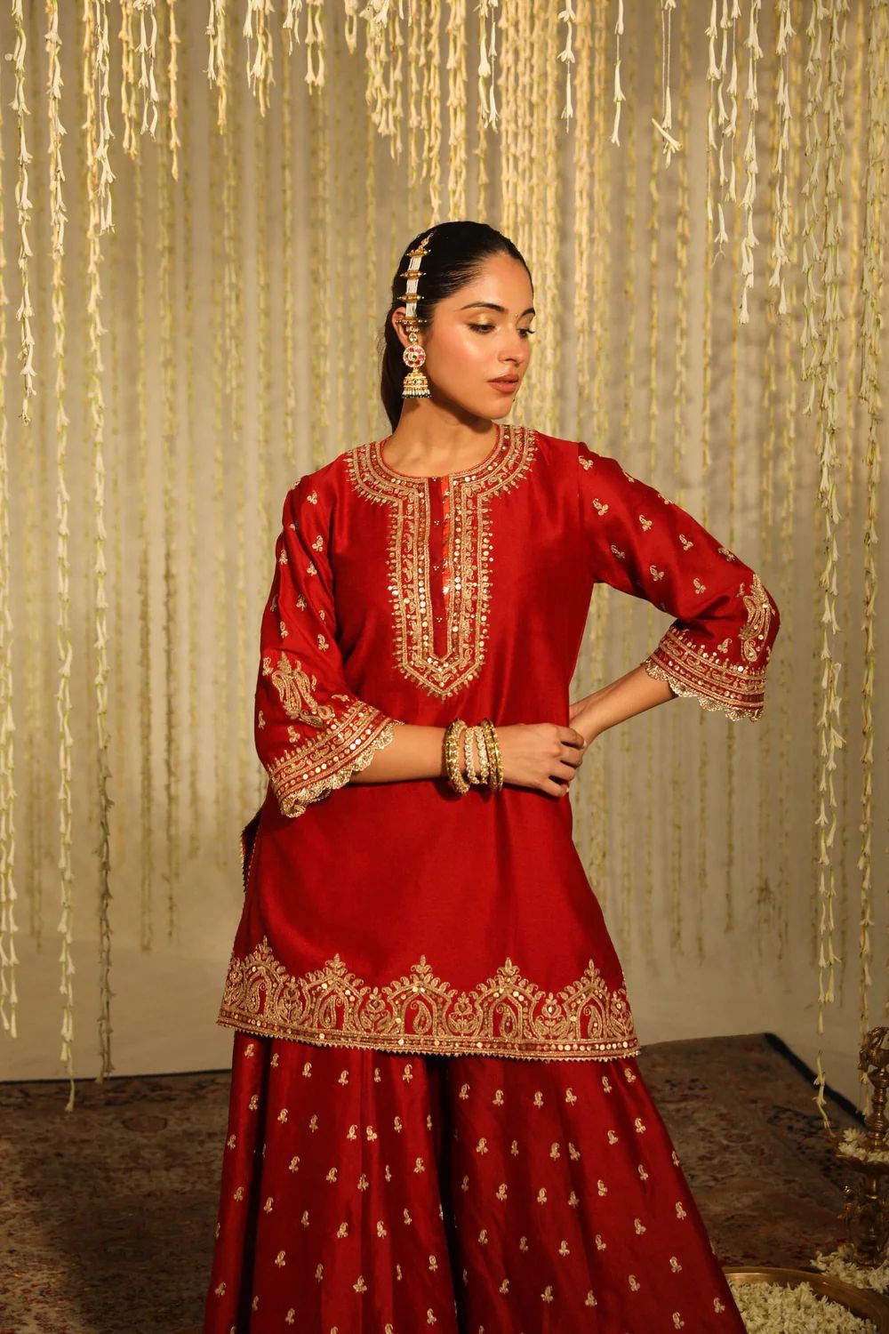 Designer Heavy Work Red Color Top With Lehenga