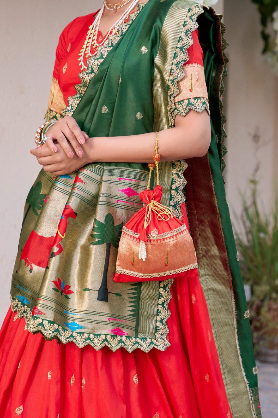 Traditional Wear Paithani Silk Red Color Lehenga Choli