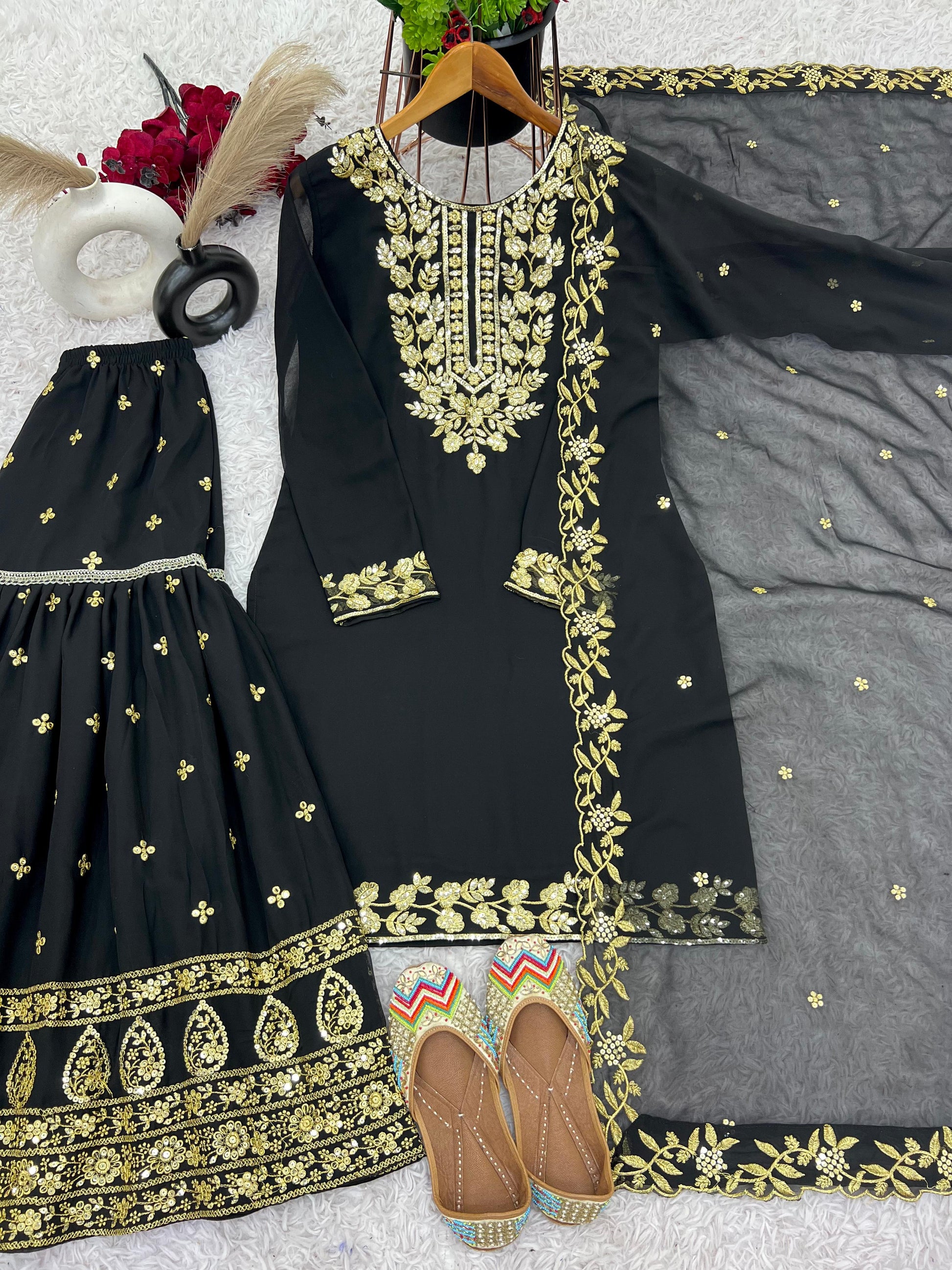 Georgette Black Color Sequence Sharara Suit