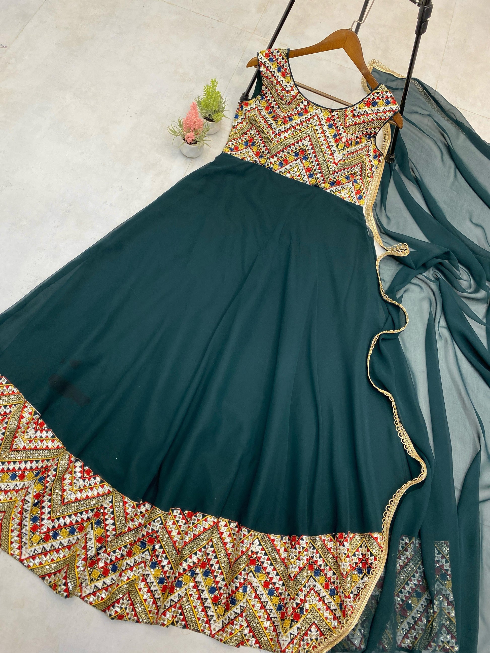 Wonderful Sequence Work Green Color Gown