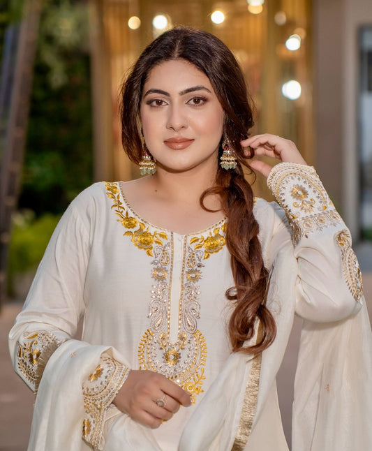 Festive Wear Embroidery Work White Color Sharara Suit