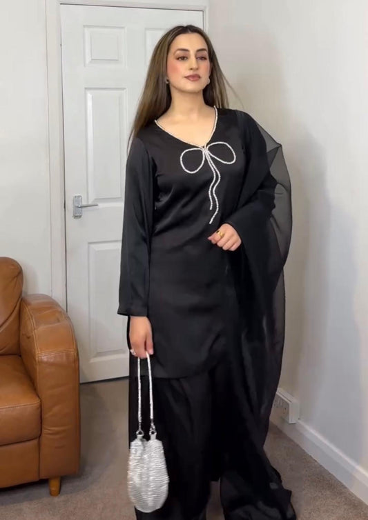 Preferable Sequence Work Black Color Palazzo Suit