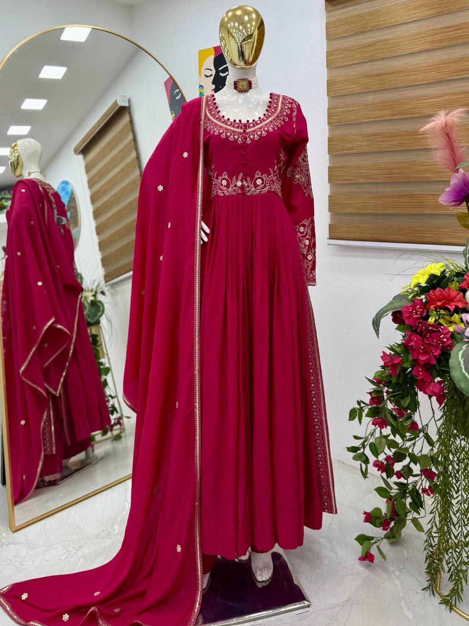 Roman Silk Sequence Work Pink Color Gown With Dupatta