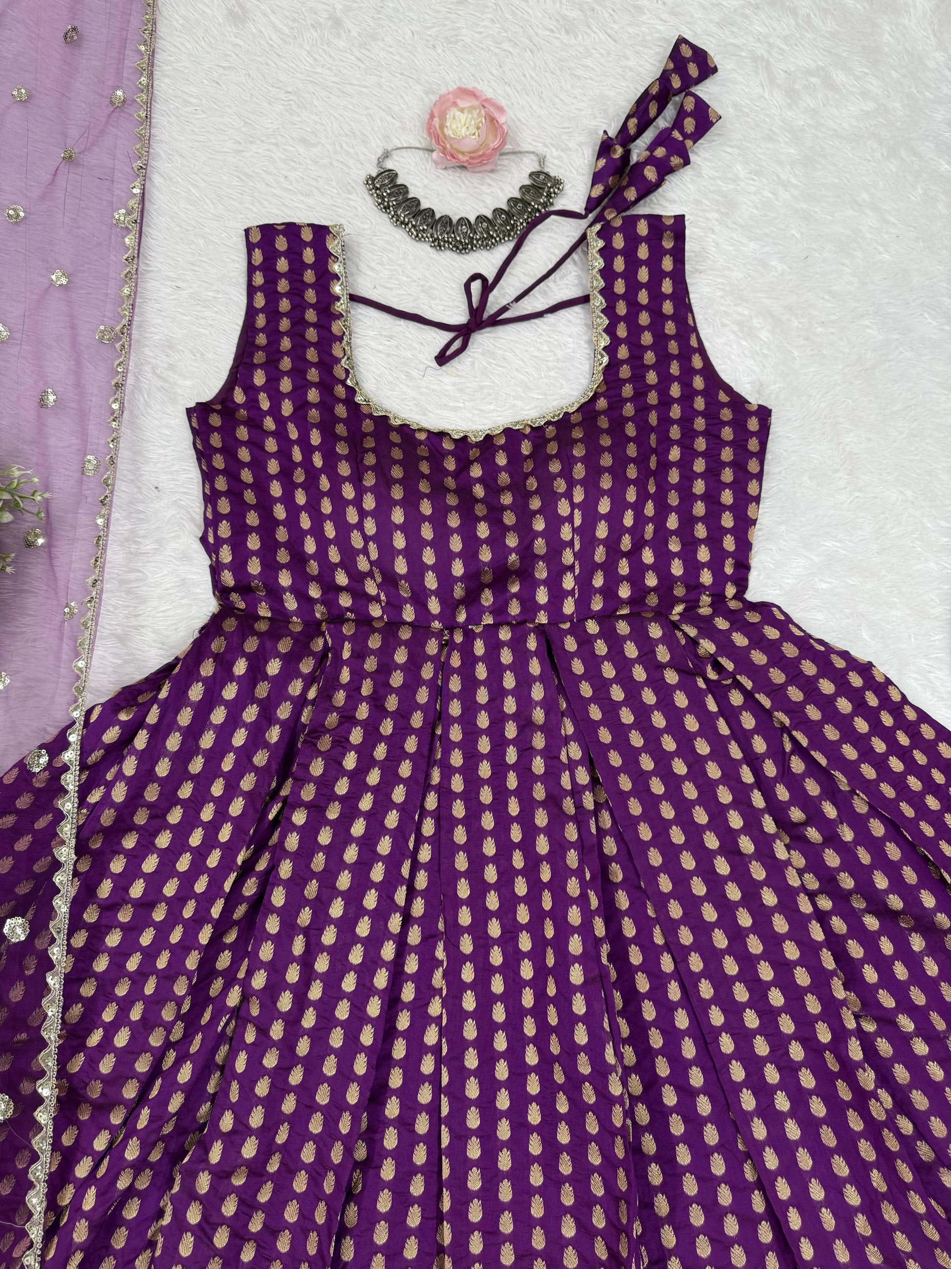 Captivating Jacquard Silk Purple Color Gown With Dupatta