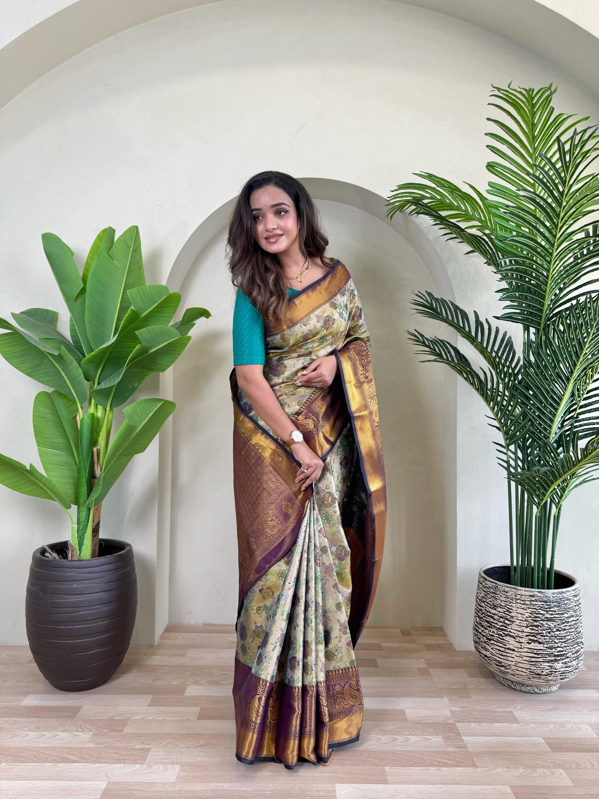 Demanding Kanchipuram Wine Color Saree