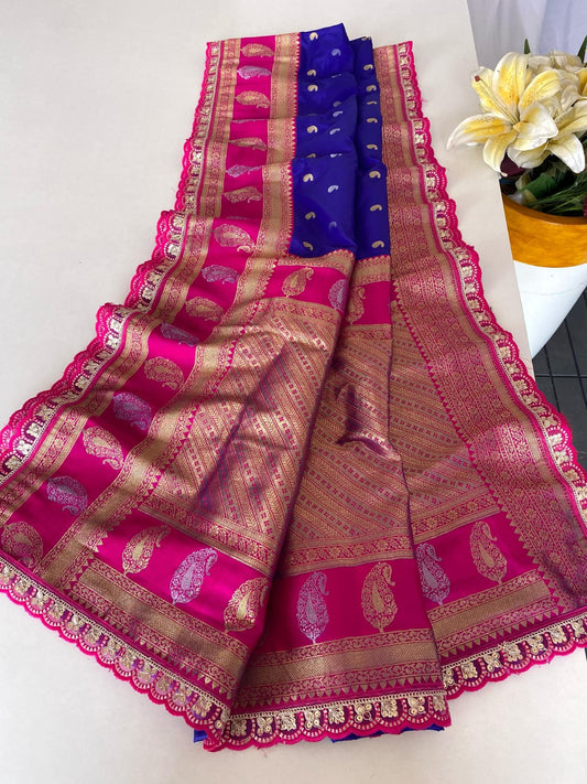 Occasion Wear Keri Design Blue Color Silk Saree