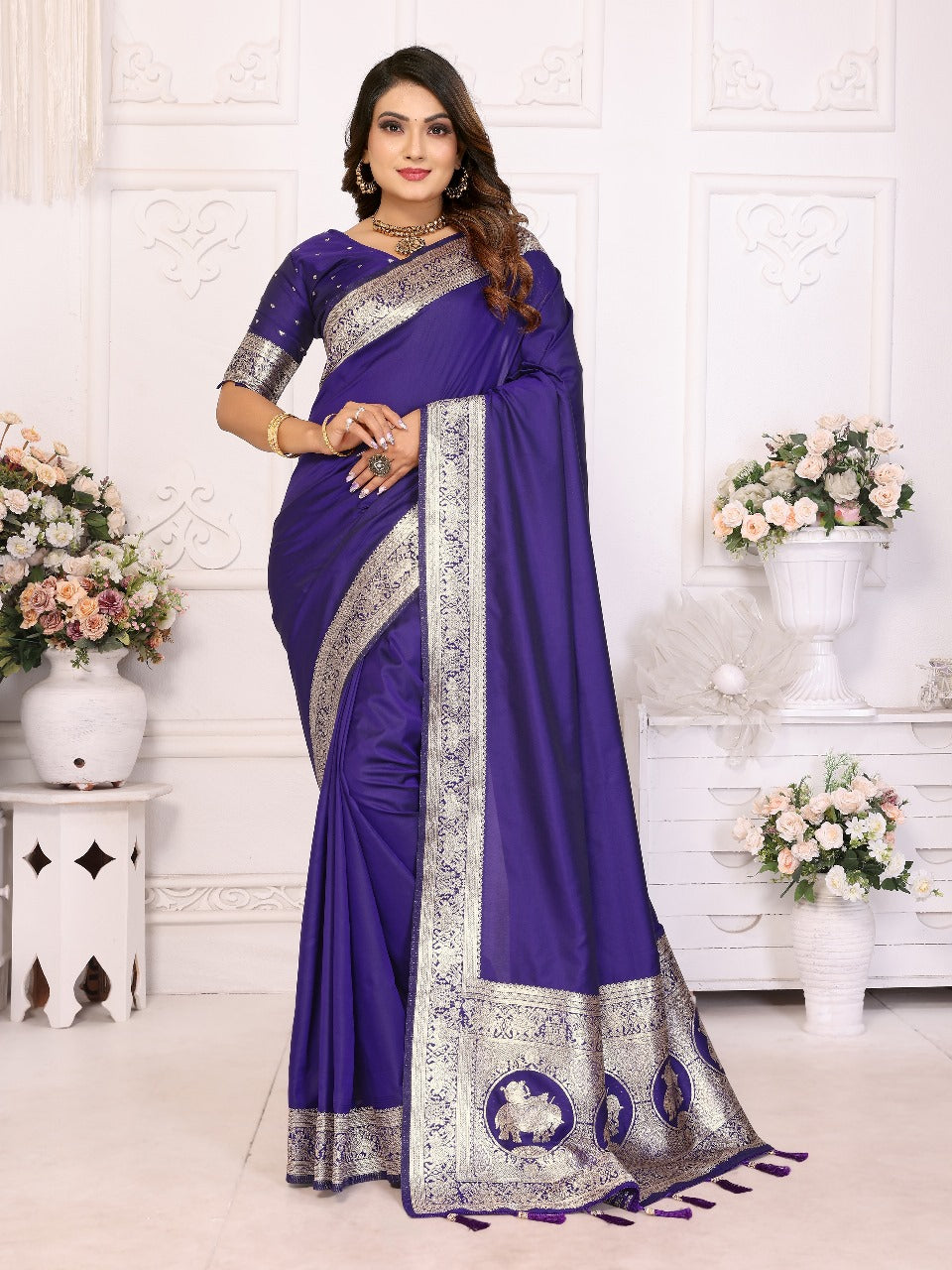 Imposing Banarasi Silk Blue Color Saree