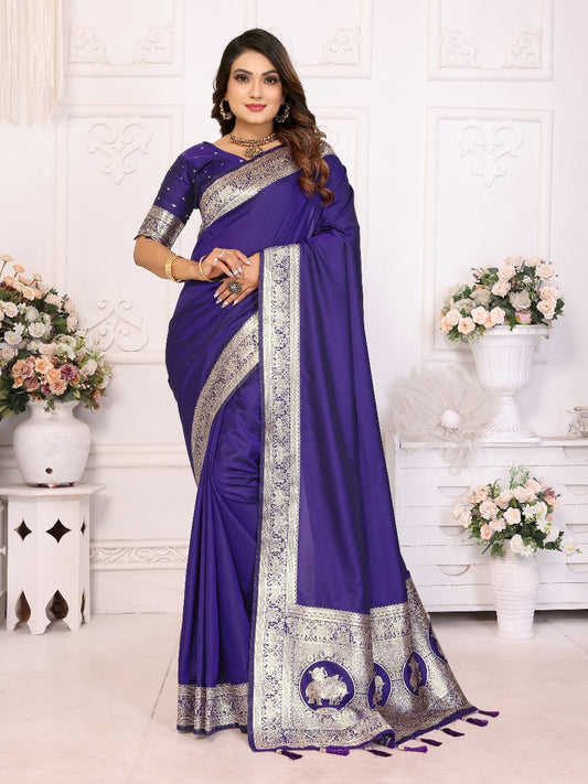 Imposing Banarasi Silk Blue Color Saree