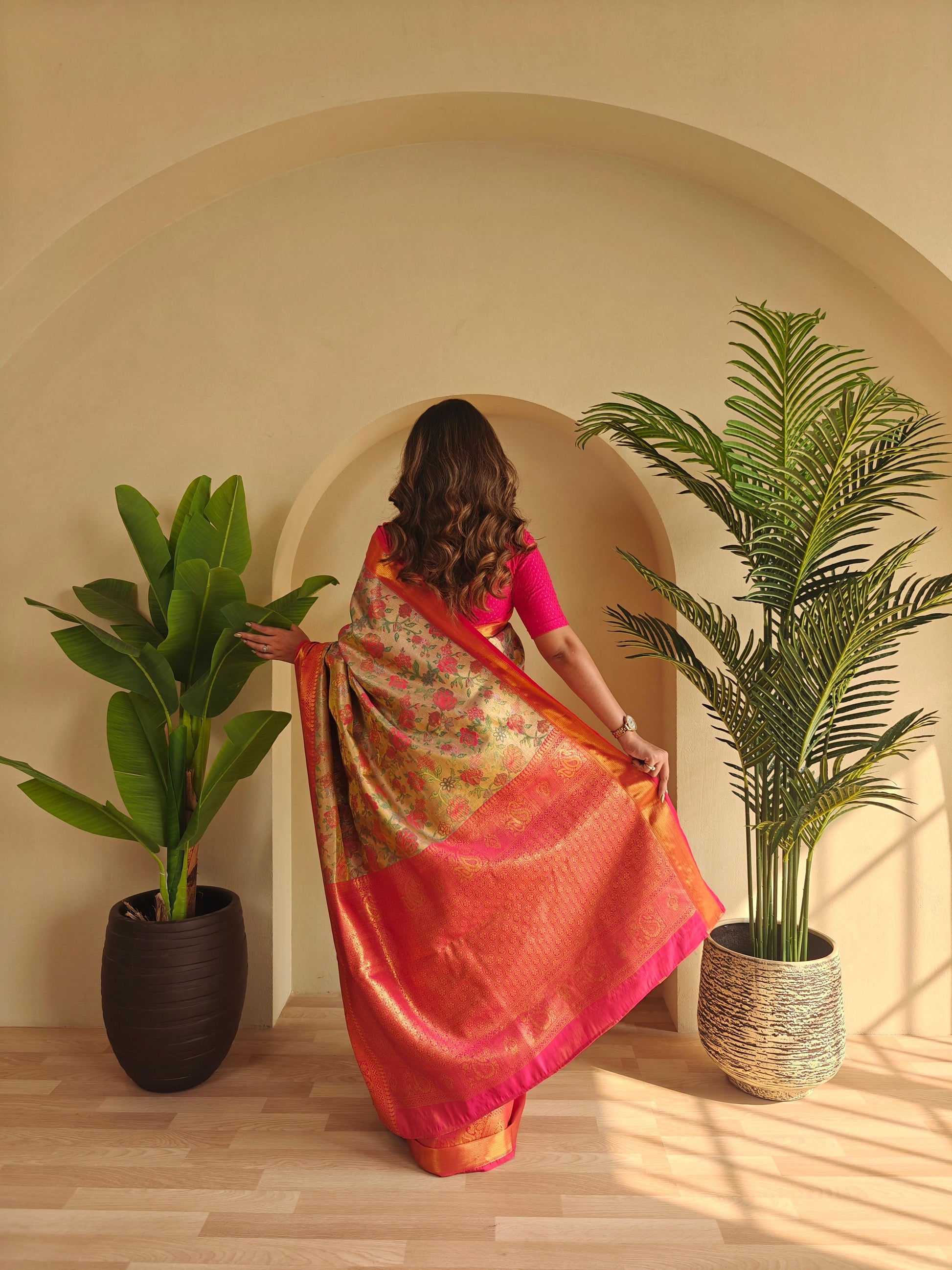 Demanding Kanchipuram Orange Color Saree