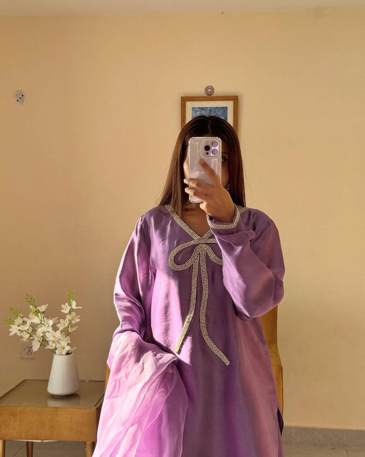 Marvelous Beads Work Lavender Color Salwar Suit