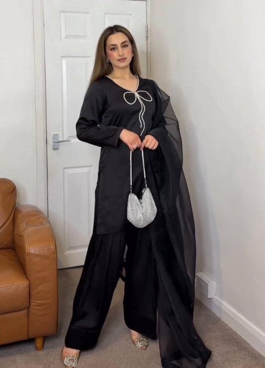 Preferable Sequence Work Black Color Palazzo Suit