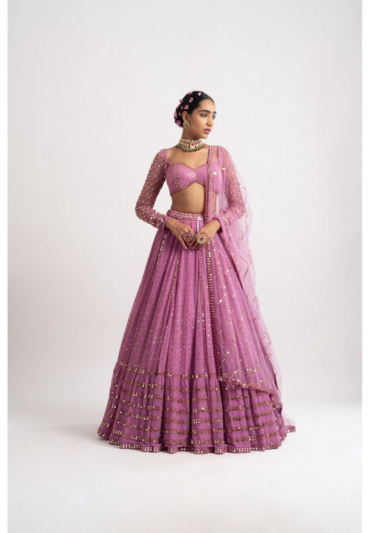 Buy Women Pink Sequin Embroidered Faux Georgette Lehenga