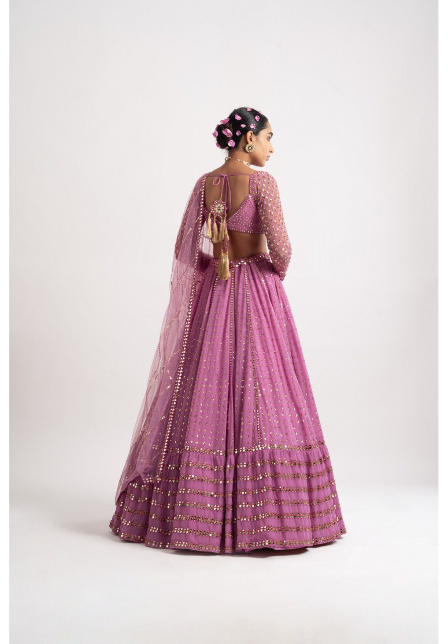 Buy Women Pink Sequin Embroidered Faux Georgette Lehenga