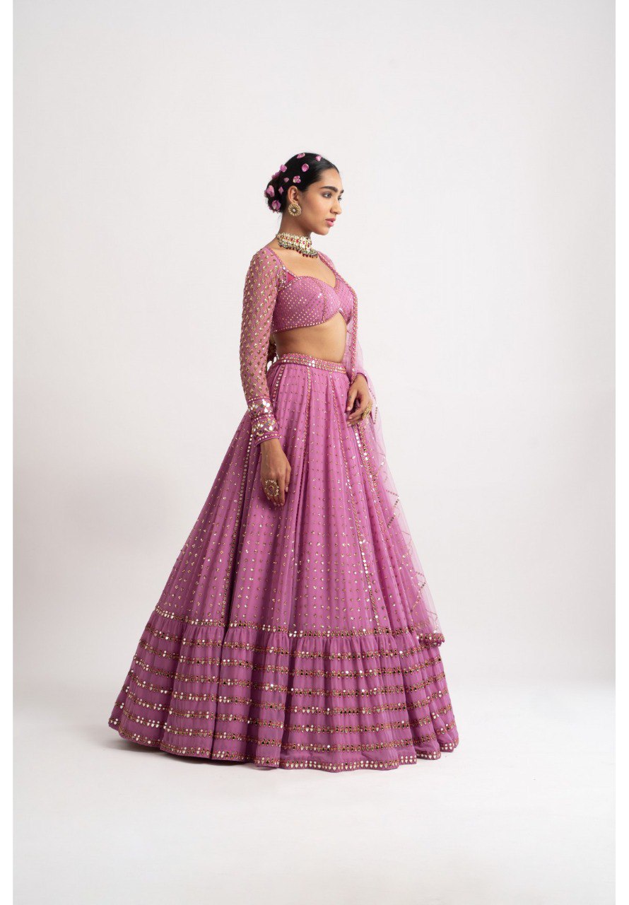 Buy Women Pink Sequin Embroidered Faux Georgette Lehenga