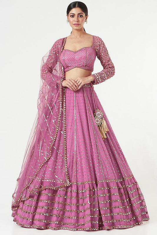Buy Women Pink Sequin Embroidered Faux Georgette Lehenga
