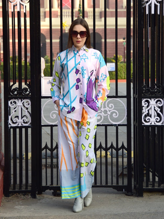 Patch-Print Russian Satin Co-Ord Set