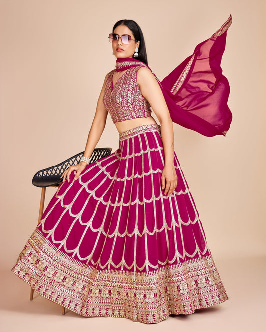 Rani Pink Sequin Thread Embroidered Faux Georgette Lehenga