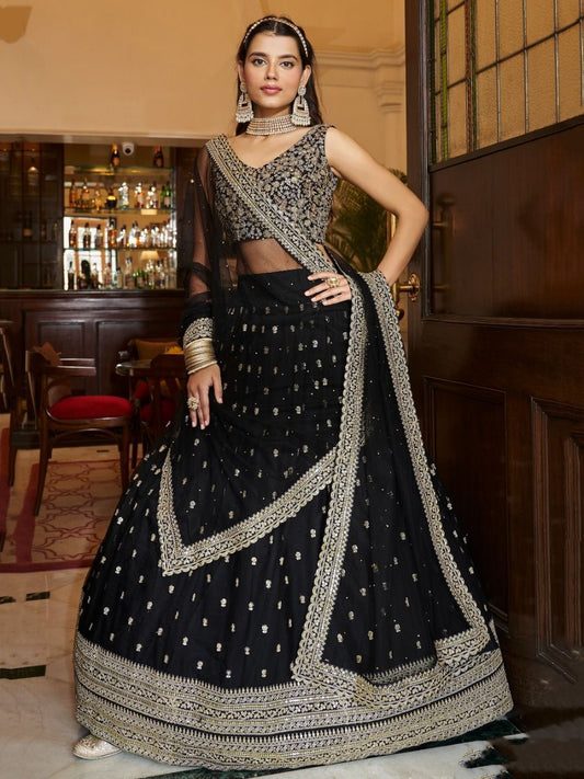 Black color Bridal Lehenga choli with Dupatta Set For Women