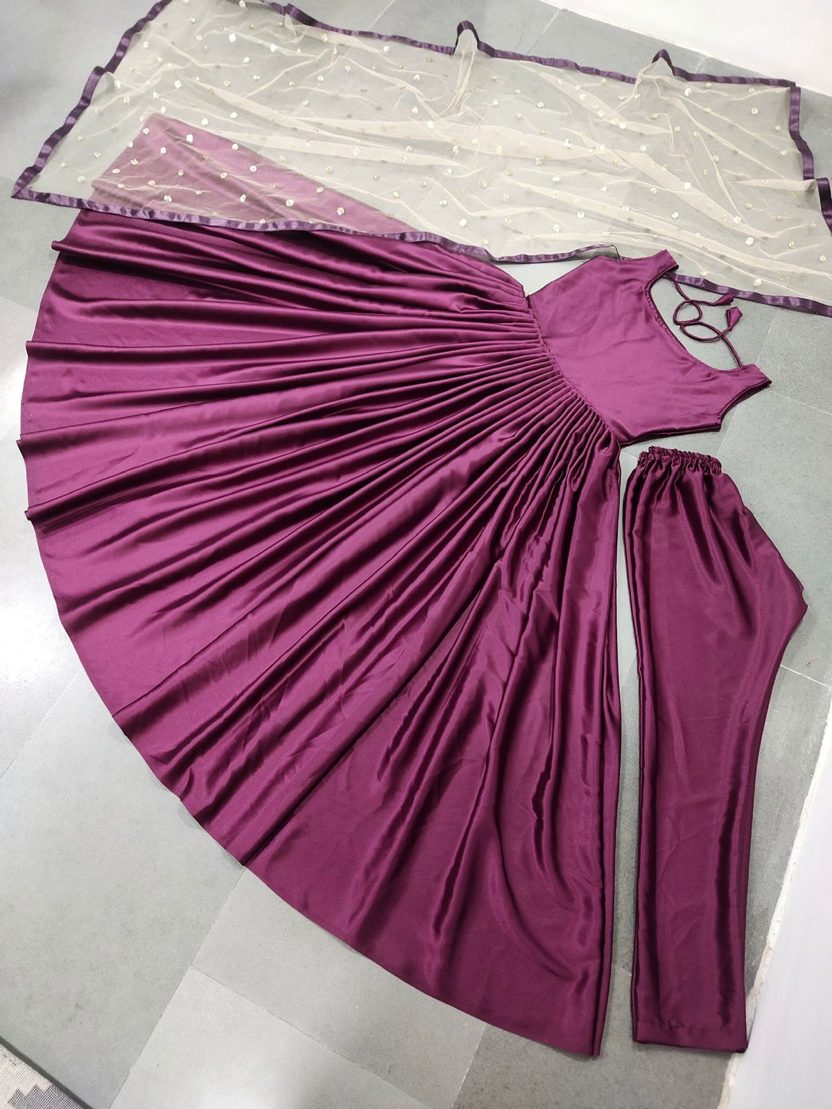 Stylish Hevvy Japan Silk Wine Color Gown