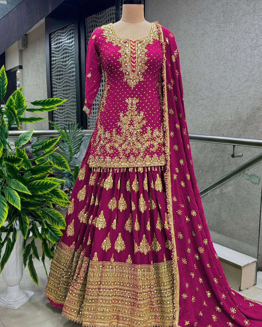 Presenting Embroidery Sequence Work Pink  Color Sharara Suit