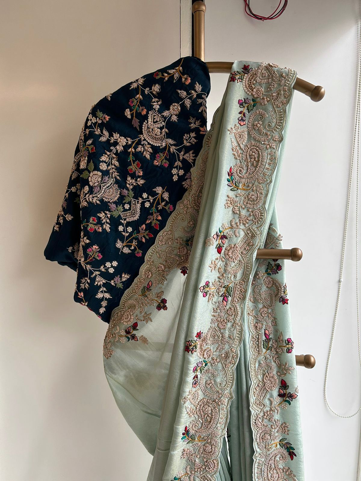 Amazing  Piasta Color Chinon Silk Embroidery Work Saree