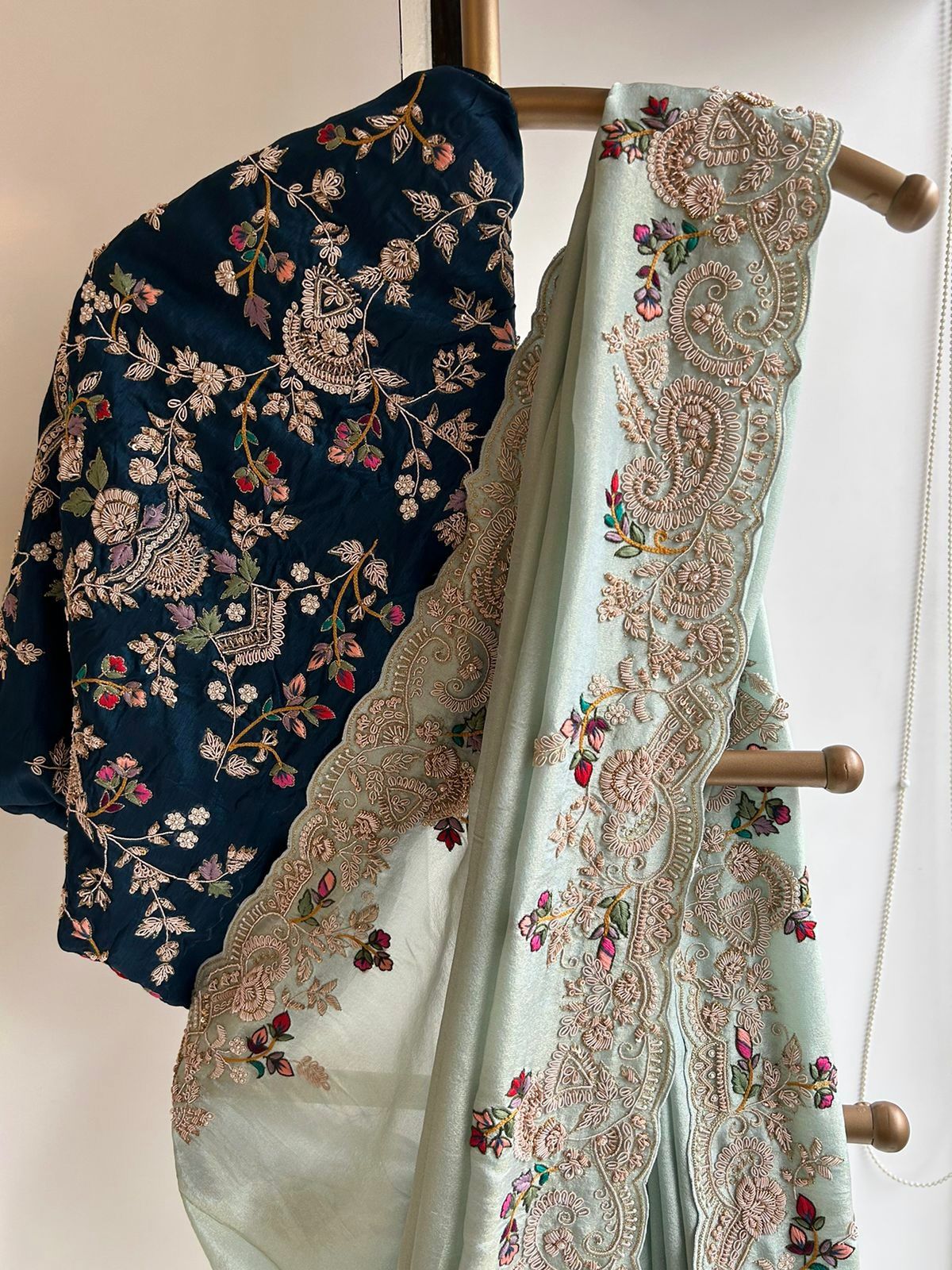 Amazing  Piasta Color Chinon Silk Embroidery Work Saree