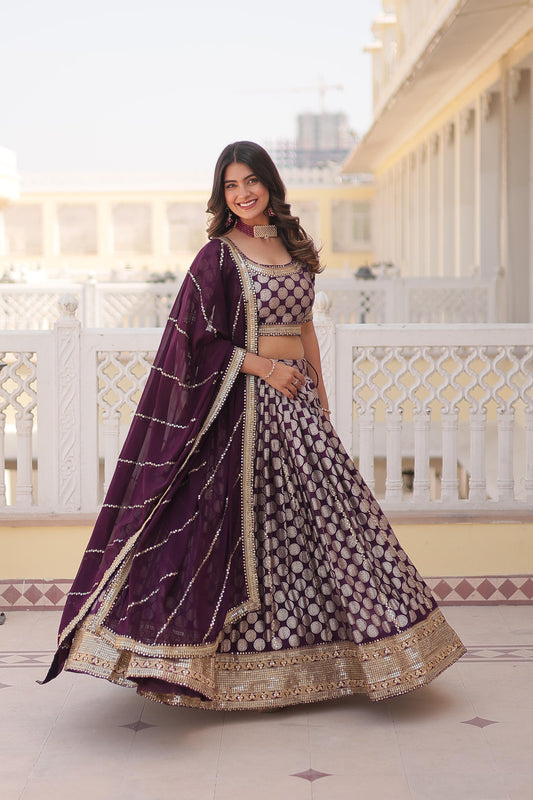 Innovative Jacquard Work Wine Color Lehenga Choli