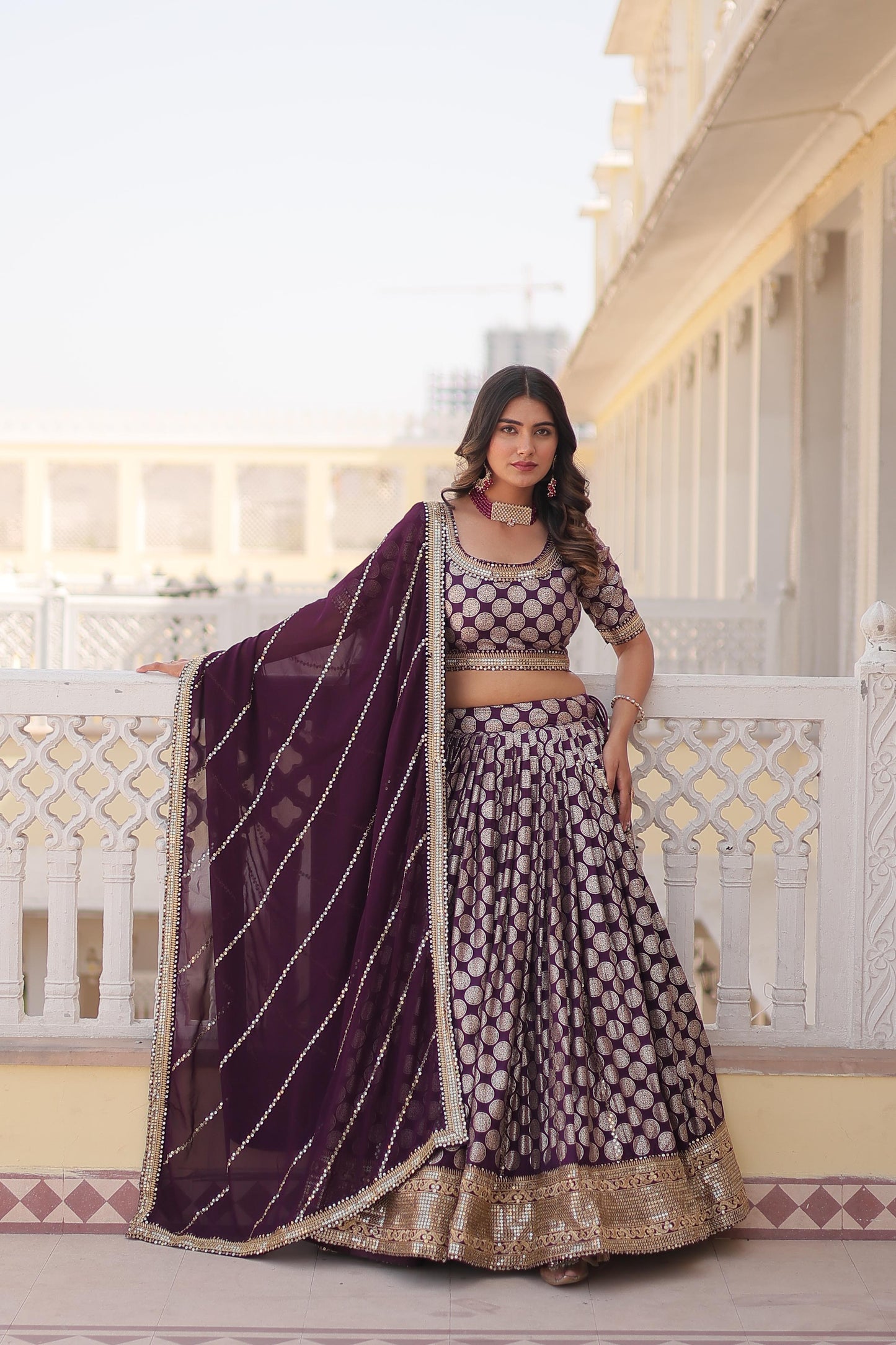 Innovative Jacquard Work Wine Color Lehenga Choli