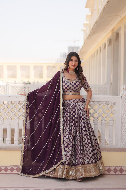 Innovative Jacquard Work Wine Color Lehenga Choli