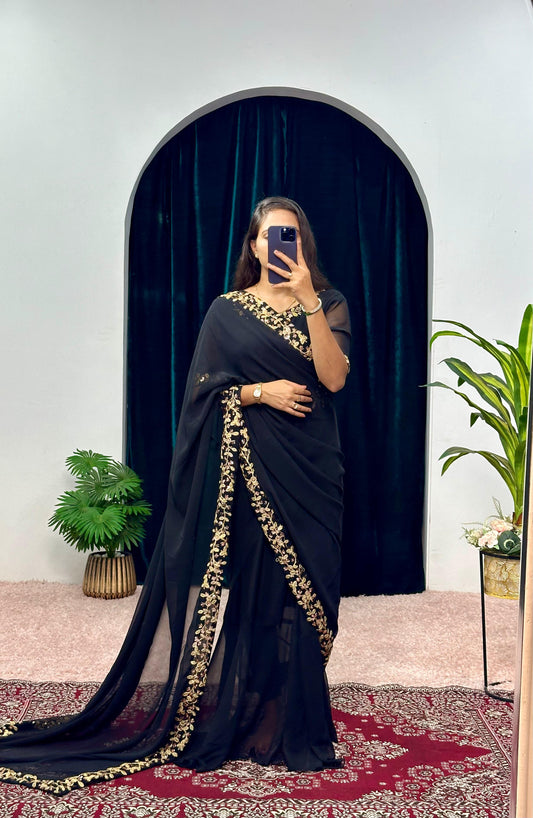 Trending Black Color Gown With Attached Pallu Saree