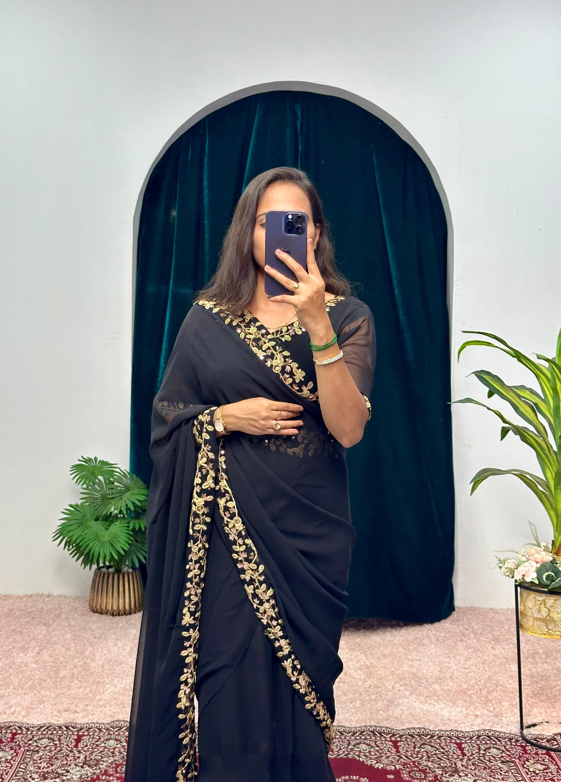 Trending Black Color Gown With Attached Pallu Saree