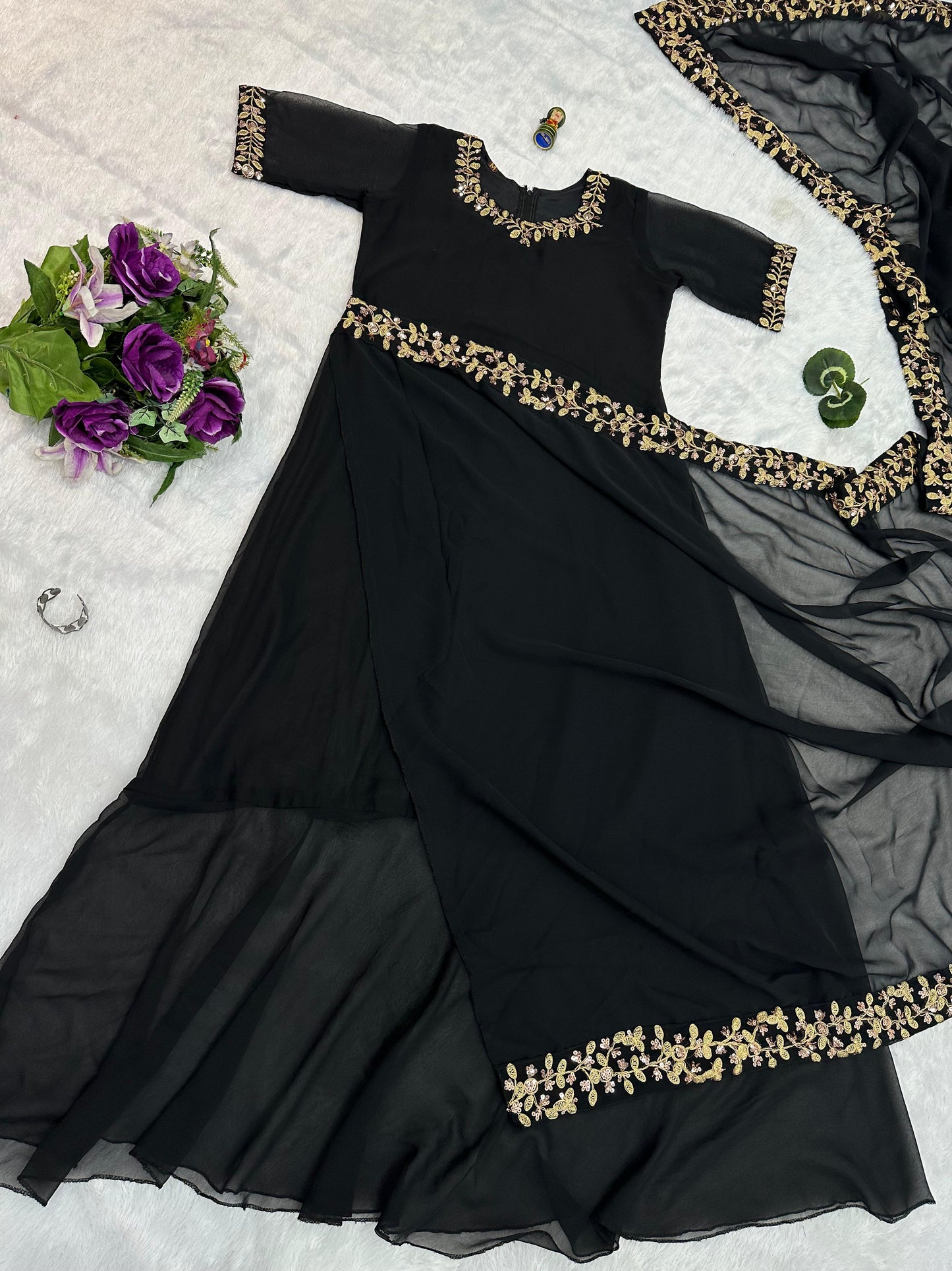 Trending Black Color Gown With Attached Pallu Saree