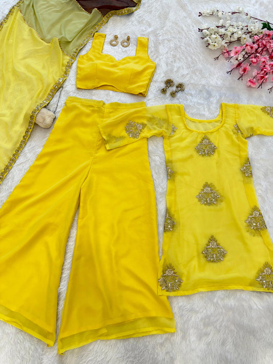 Georgette Haldi Wear Yellow Color Palazzo Suit