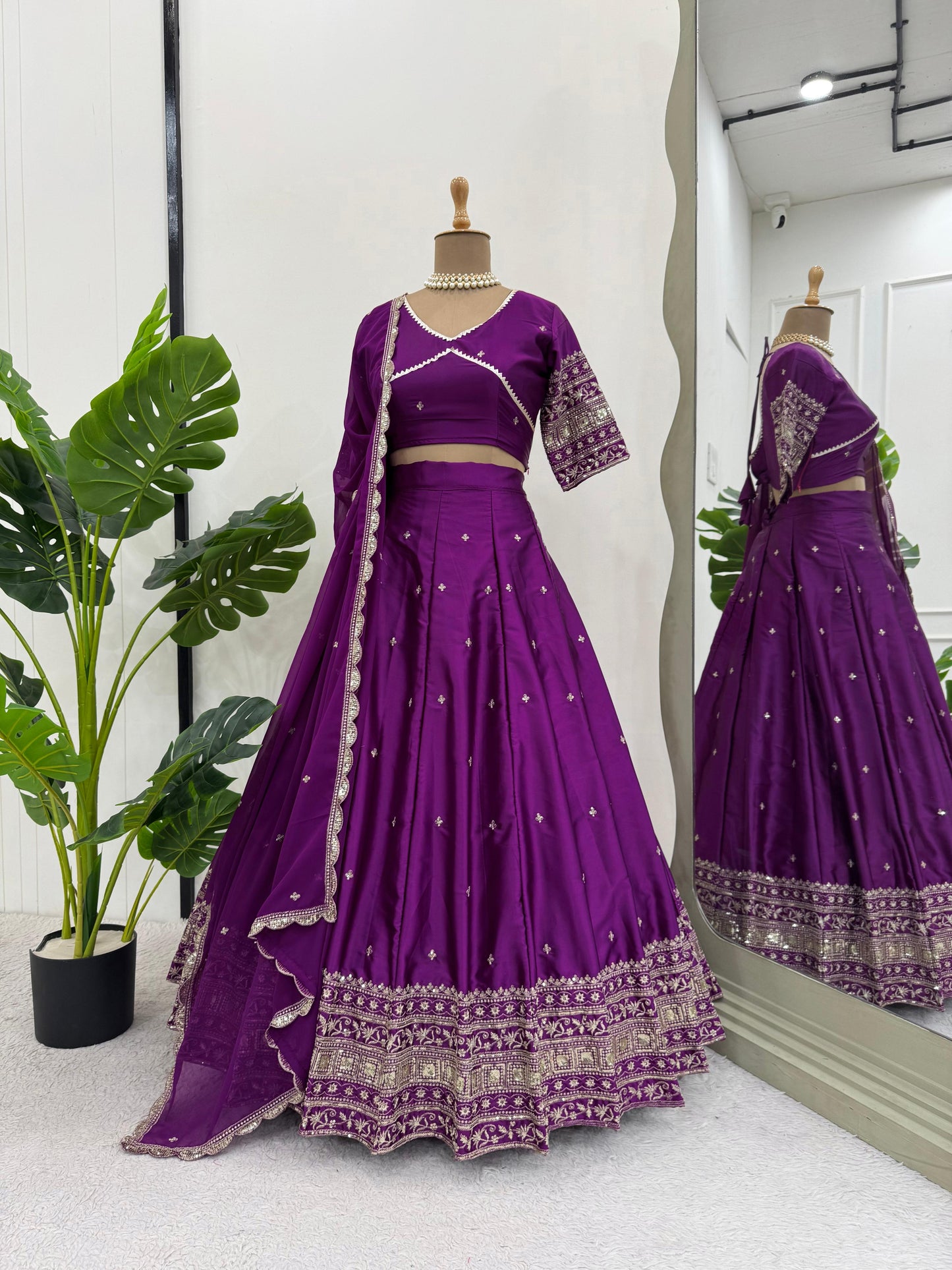 Satin Silk Sequence Work Purple Color Lehenga Choli