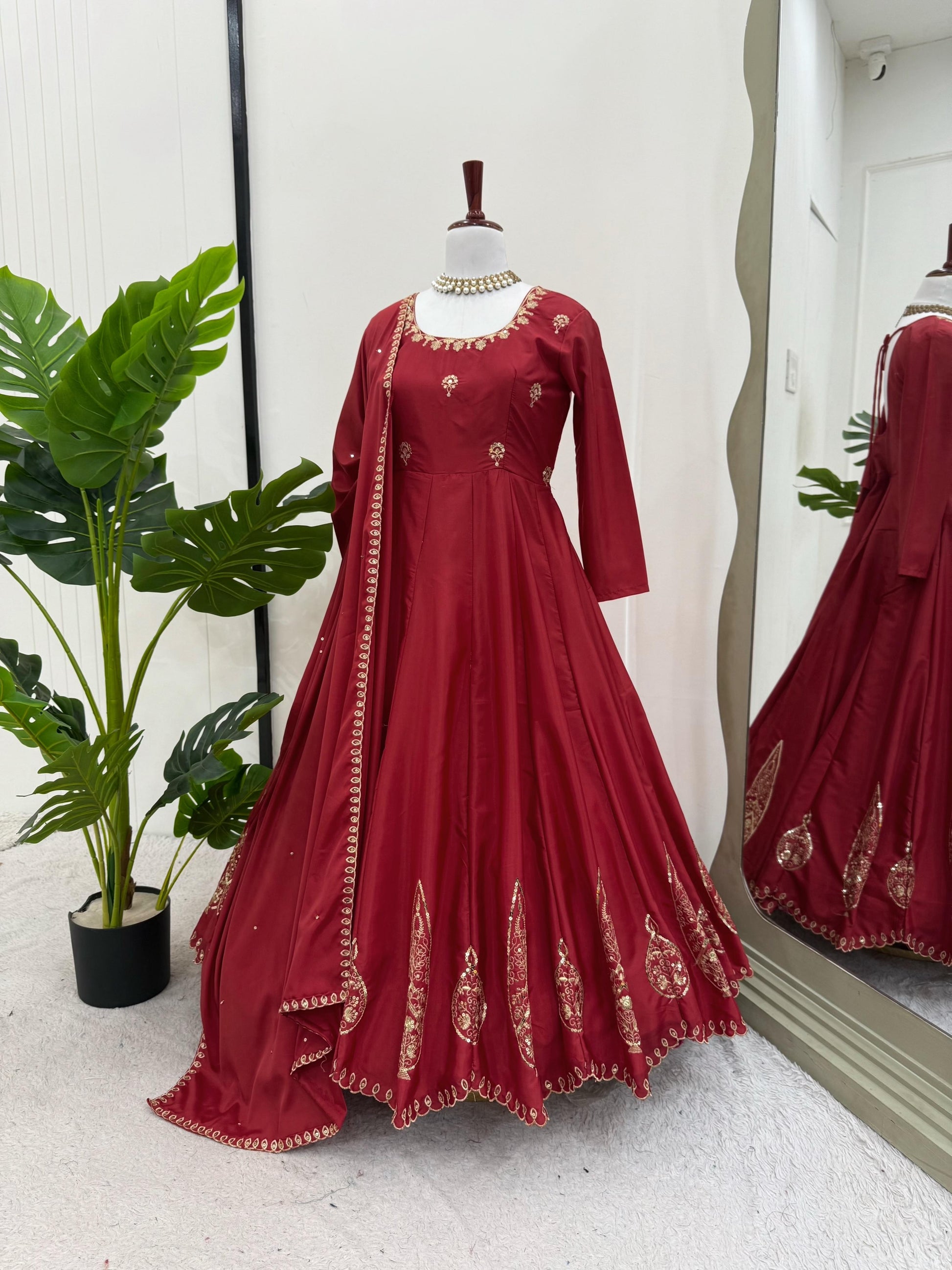 Fabulous Sequence Work Red Color Anarkali Gown