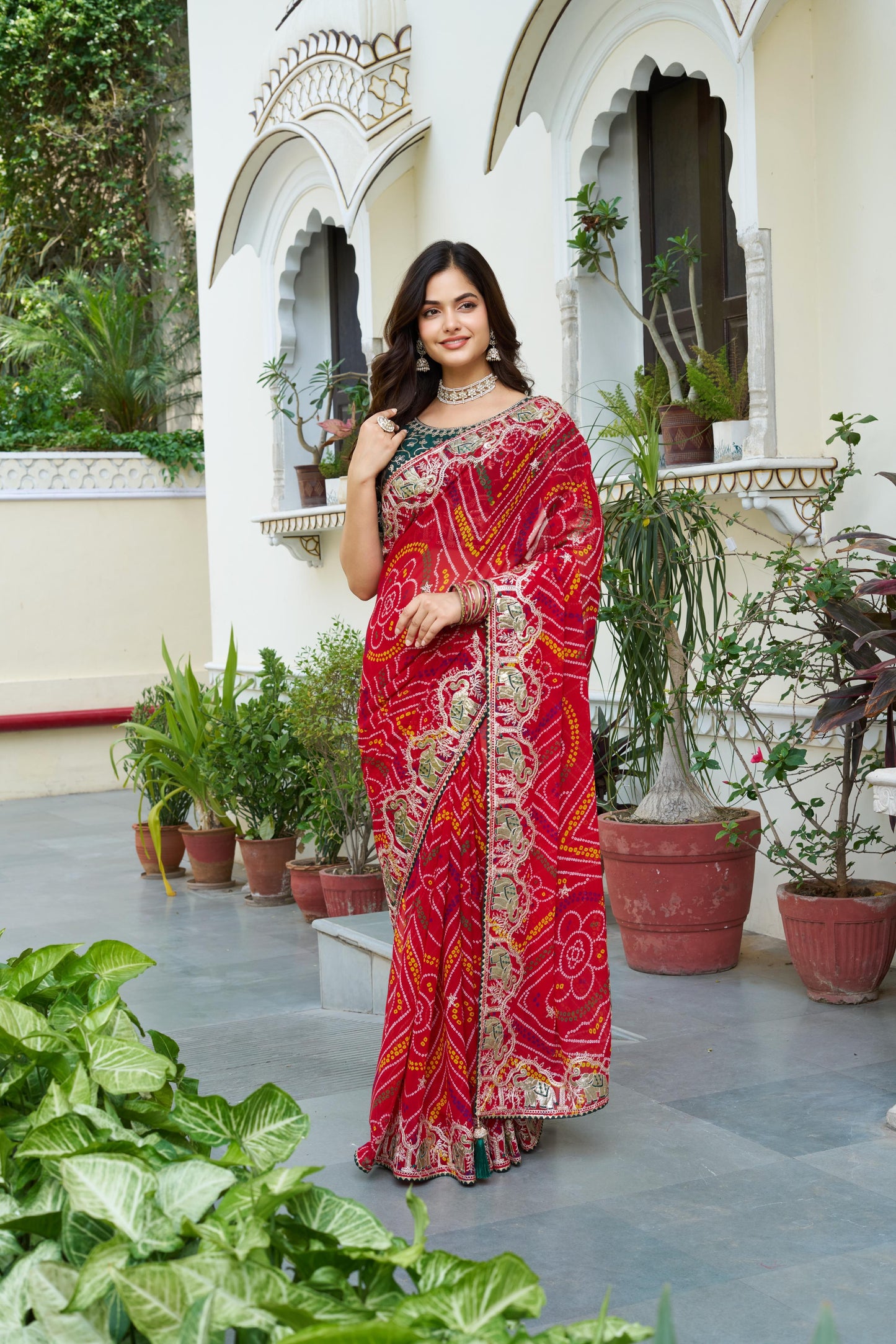 Elegant Bandhani Print Red Color Saree