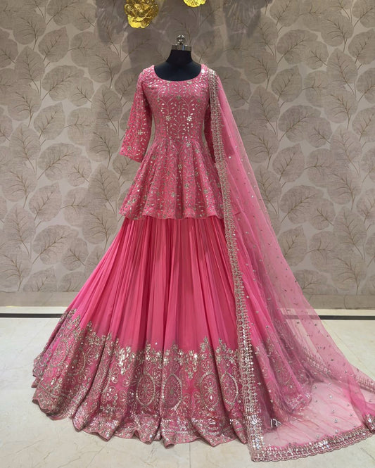 Wedding Wear Heavy Work Pink Color Top With Lehenga