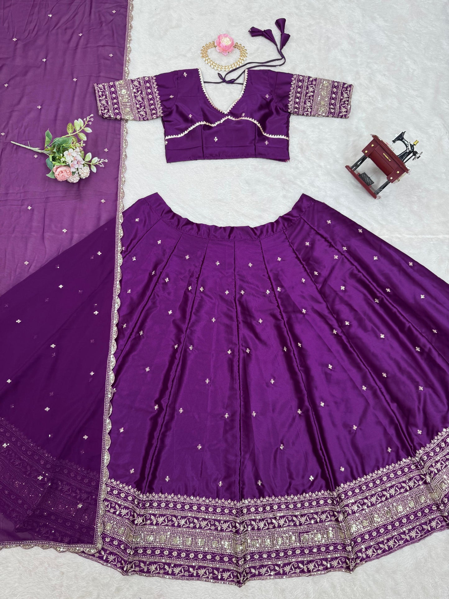 Satin Silk Sequence Work Purple Color Lehenga Choli