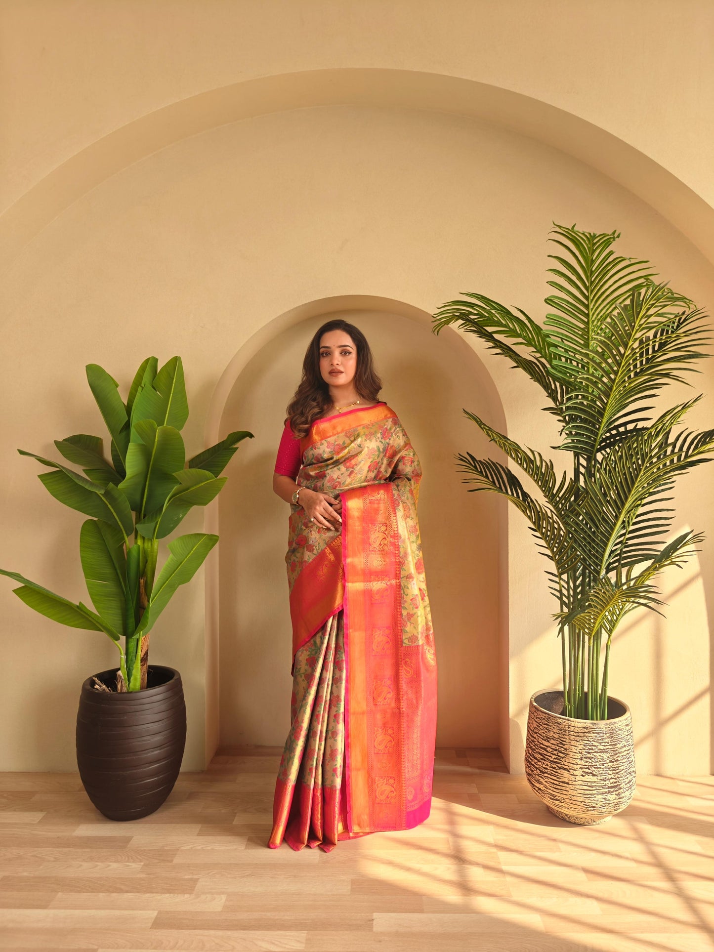 Demanding Kanchipuram Orange Color Saree