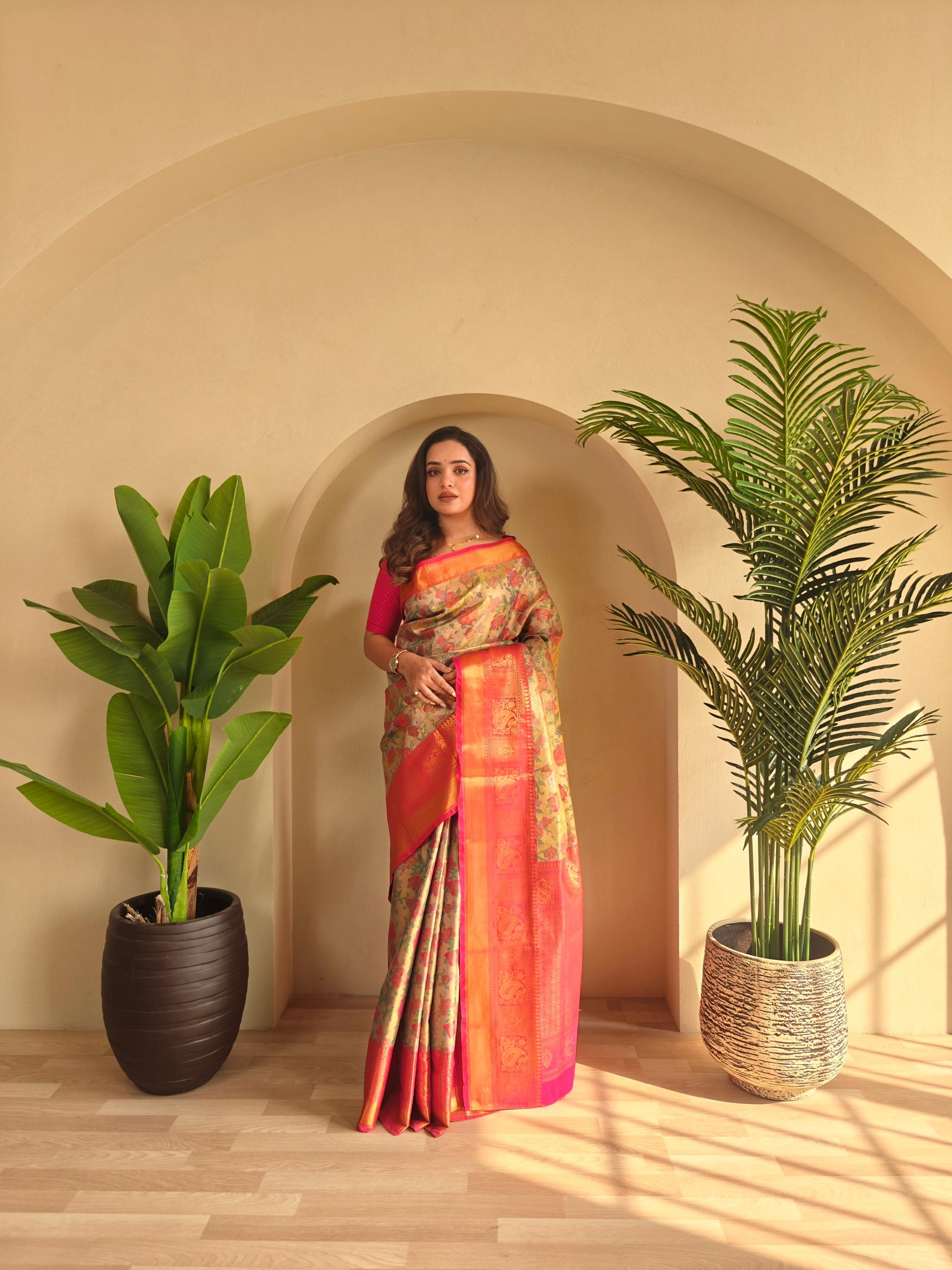 Demanding Kanchipuram Orange Color Saree