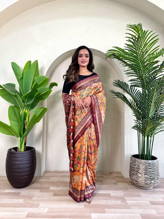Glorious Dola Viscose Orange Color Saree