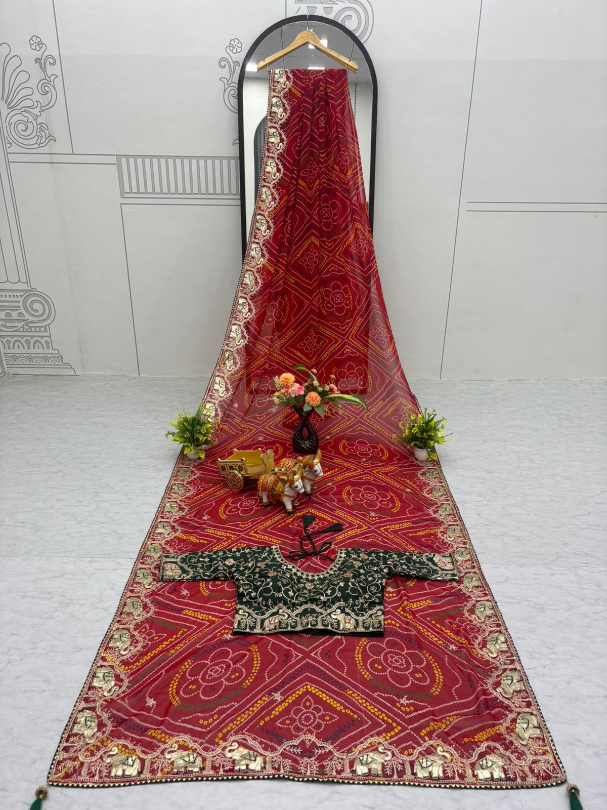 Elegant Bandhani Print Red Color Saree