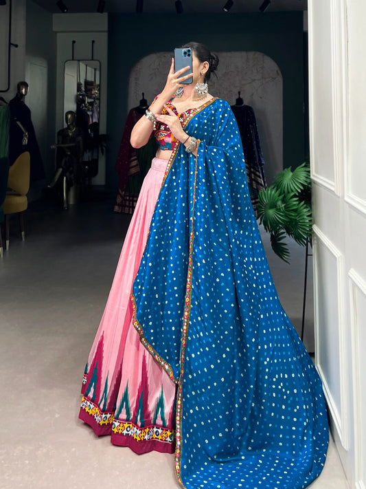 Garba Special Dola Silk Pink Color Lehenga Choli