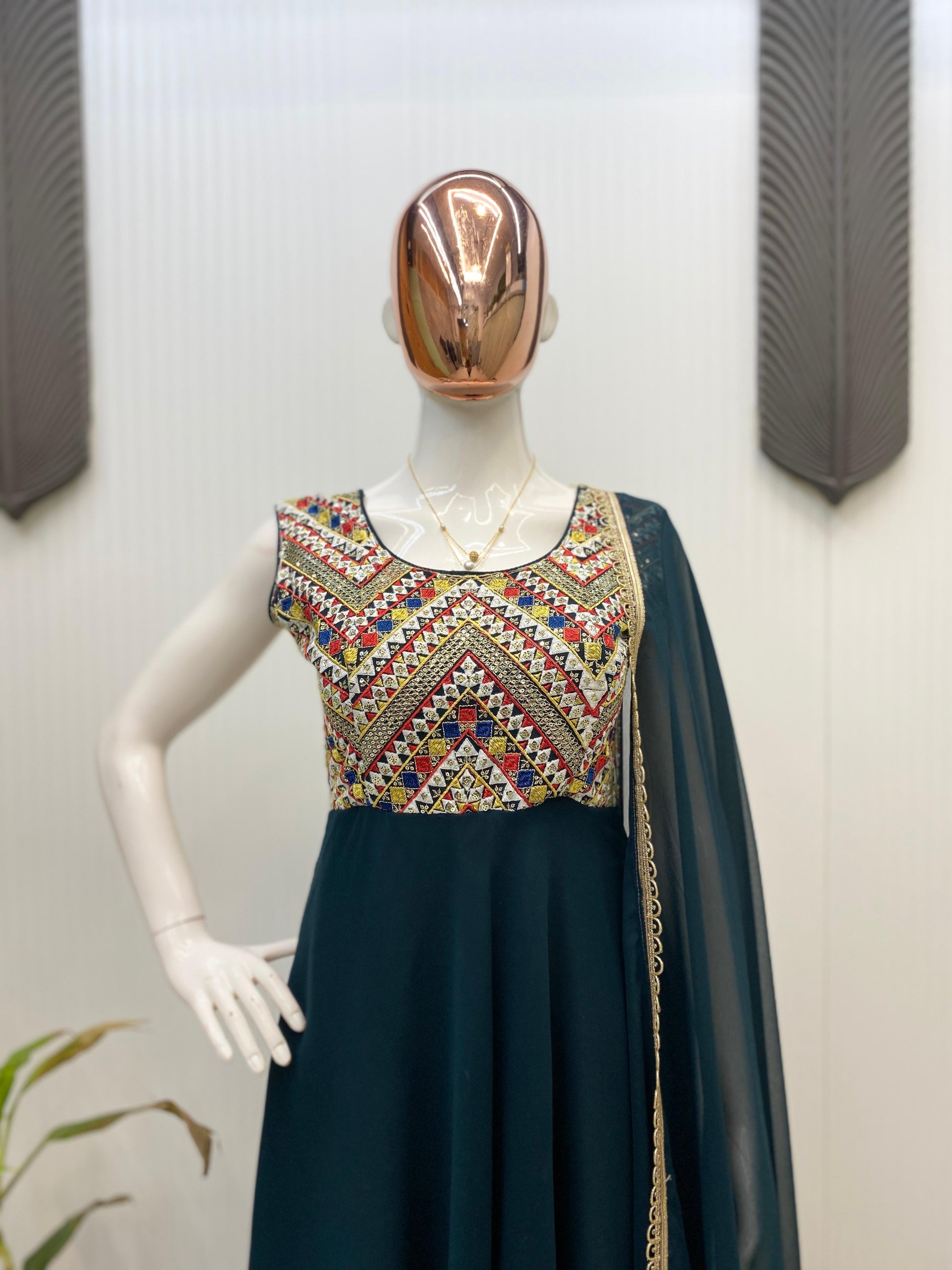 Wonderful Sequence Work Green Color Gown