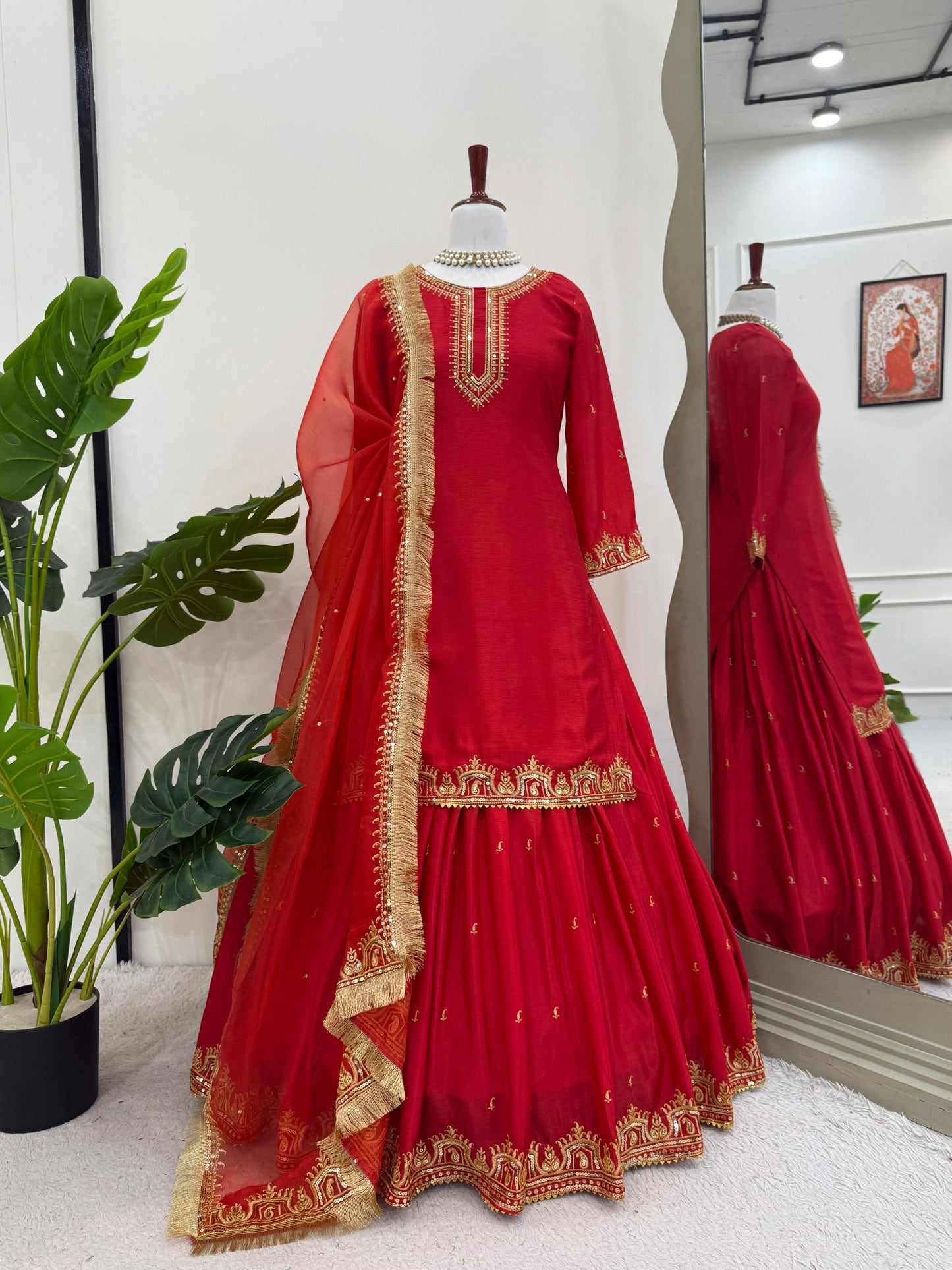Designer Heavy Work Red Color Top With Lehenga